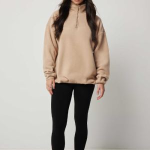 Jerel Oversized Zip Sweatshirt in Color Beige